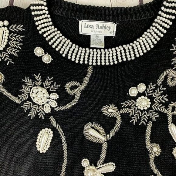 VINTAGE LISA ASHLEY ORIGINALS PEARL BEADED SWEATER - M - Picture 4 of 5